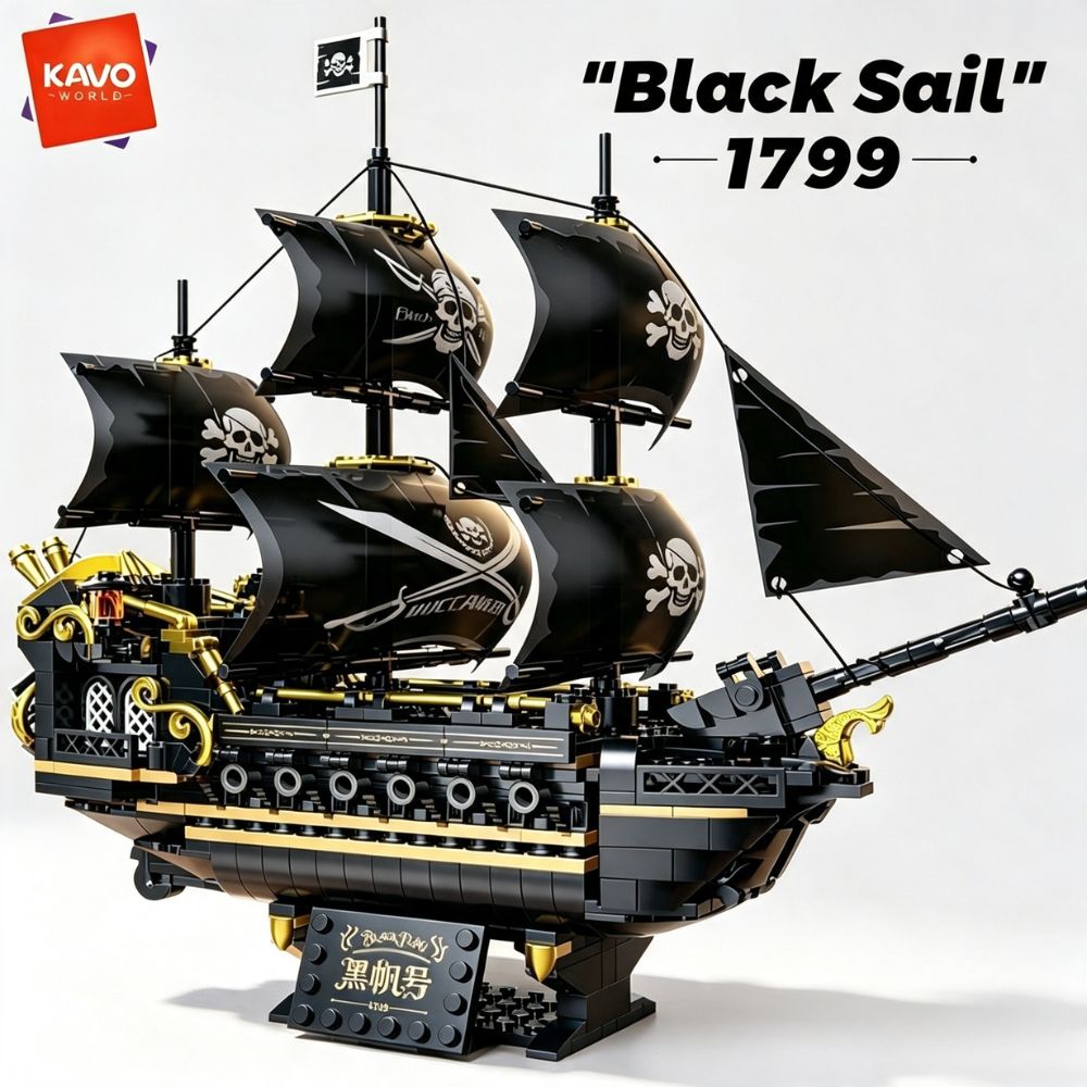 Model Kit U Boat - KAVOWORLD 801 Parça Siyah Yelkenli Korsan